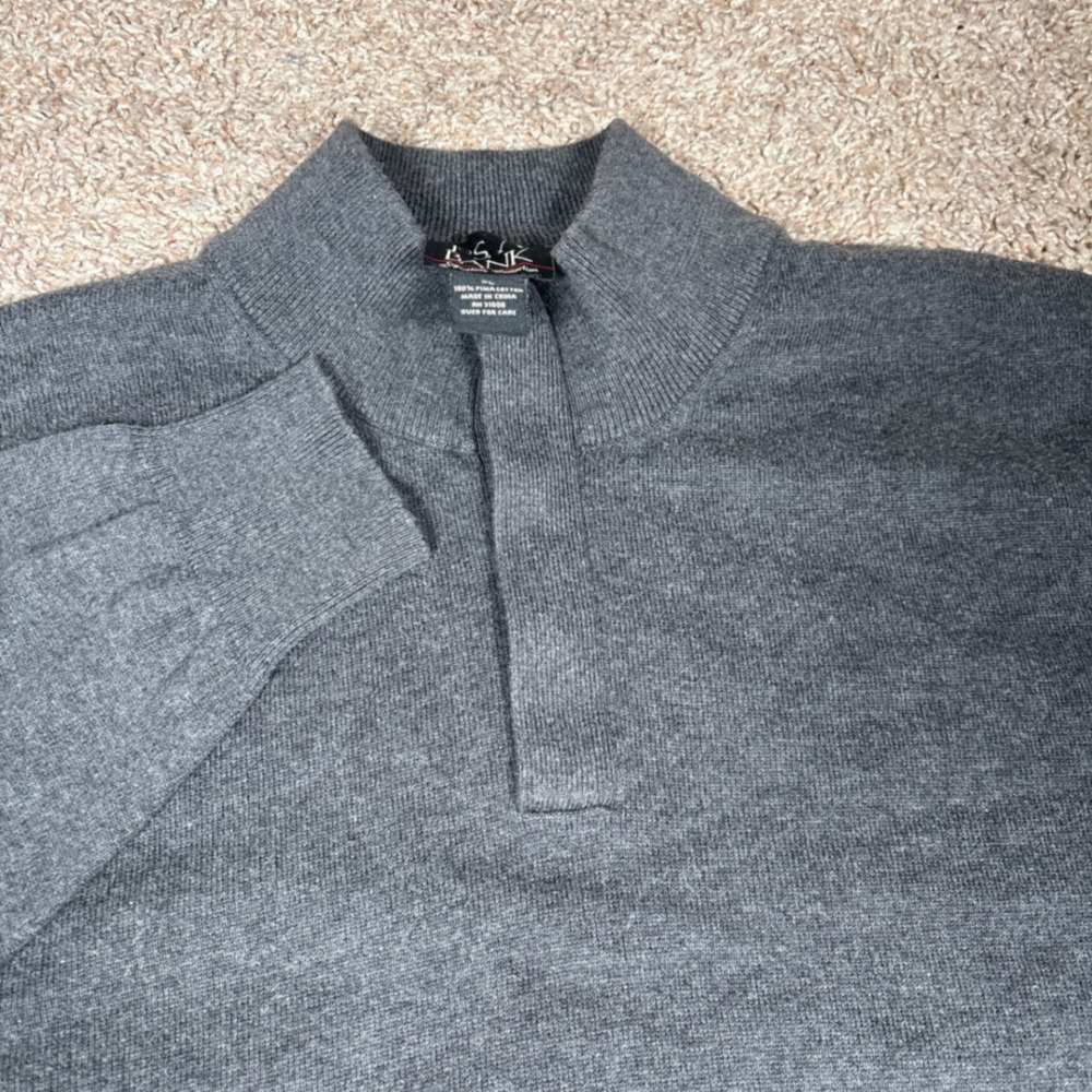Jos A Bank Mens Gray 100% Pima Cotton 1/4 Button Pullover Sweater XL